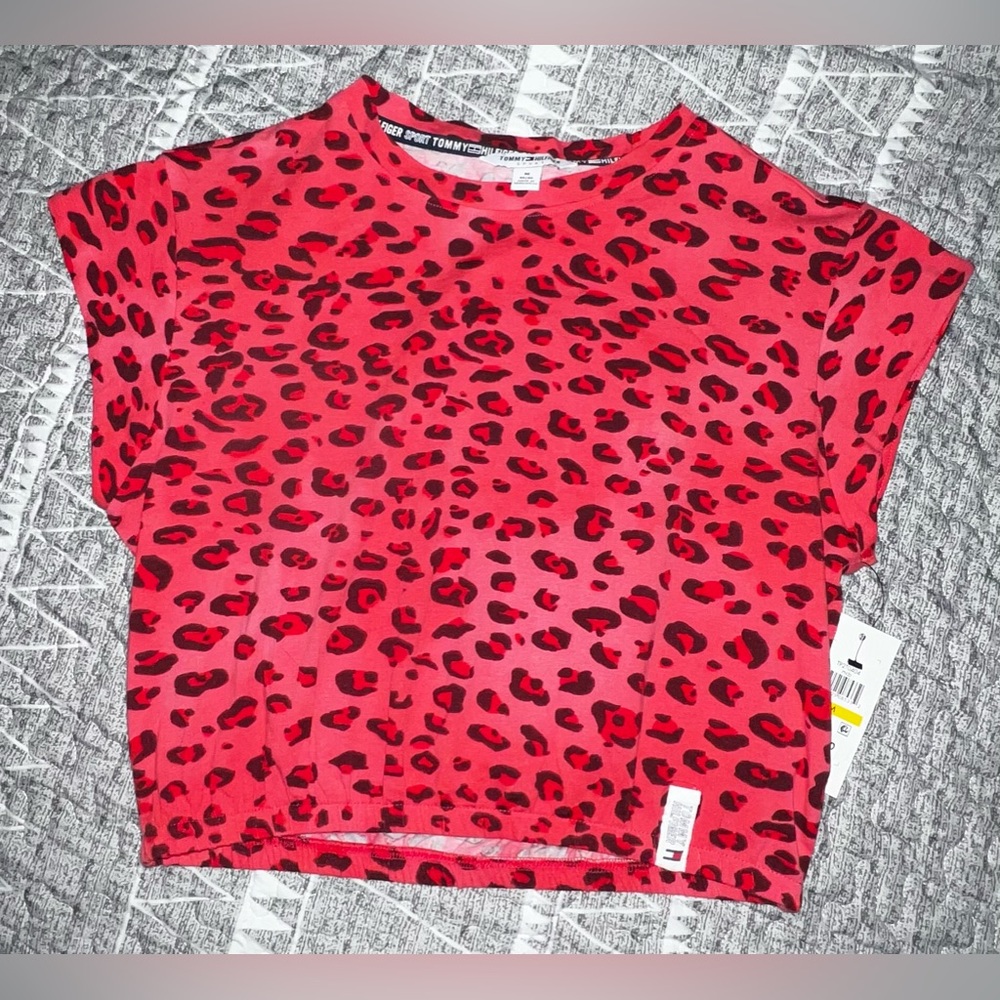Tommy Hilfiger Sport Pink Leopard print cropped Top NWT Medium